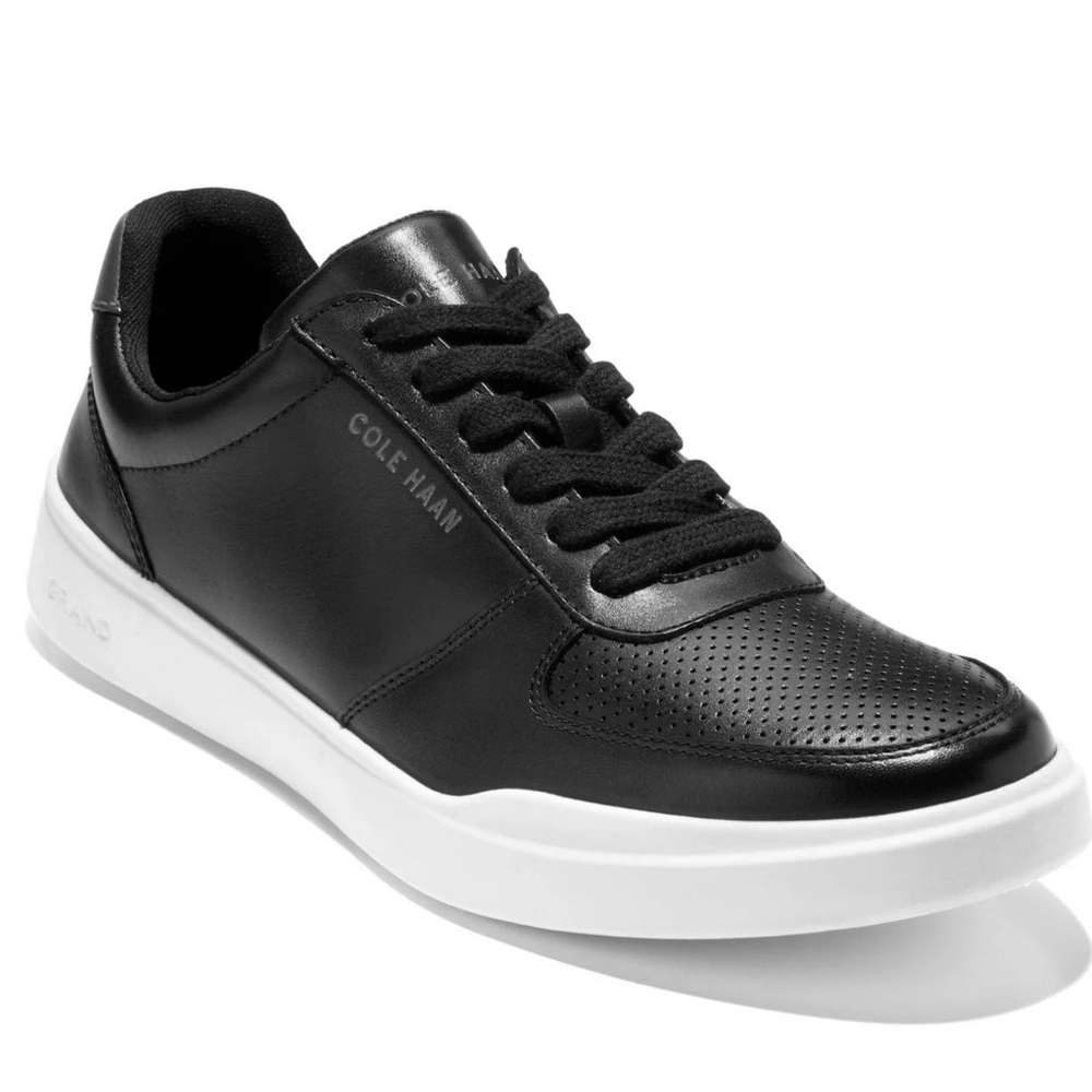 Cole Haan Black Leather Low-Top Sneakers with White Sole